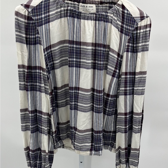 Anthropologie Cloth & Stone  Glacier Plaid Blouse - Size Small - Picture 4 of 10